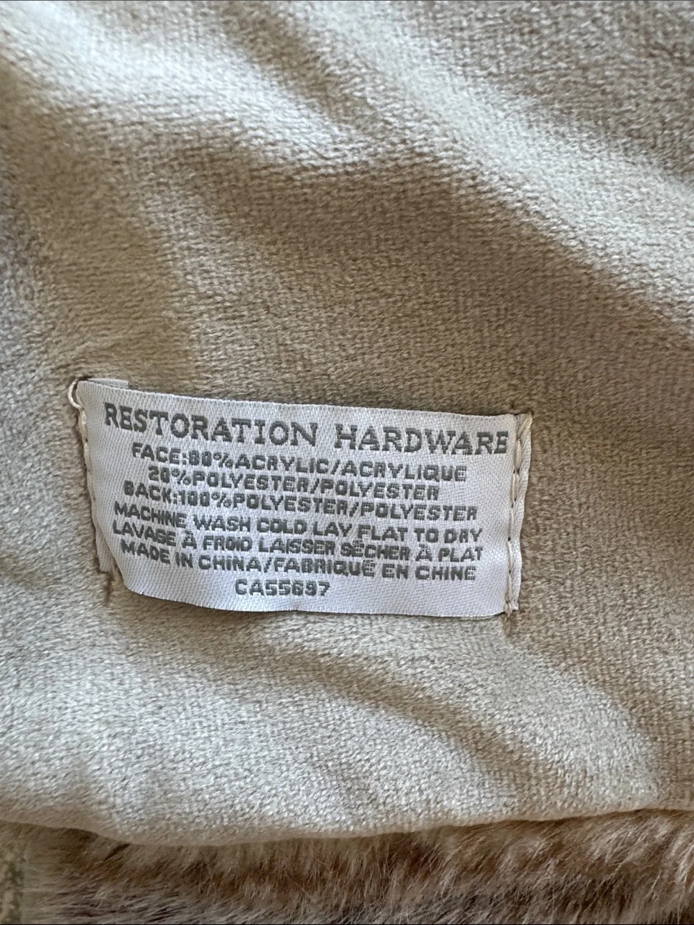 Restoration Hardware 50 x 60 faux fur throw blanket